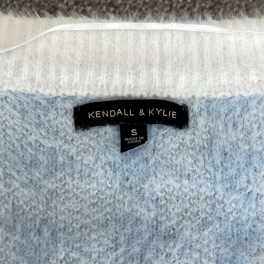 Kendall & Kylie Blue / White Houndstooth Cropped Cardigan Size Small - Picture 4 of 4